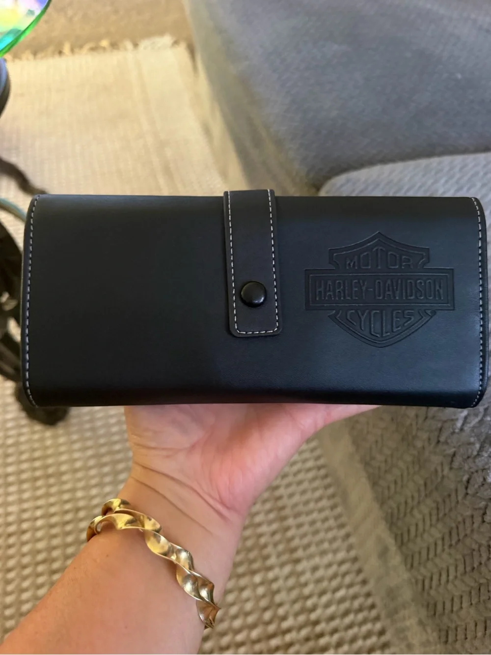 Harley-Davidson Black Leather Snap-trifold Closure Accessory Roll